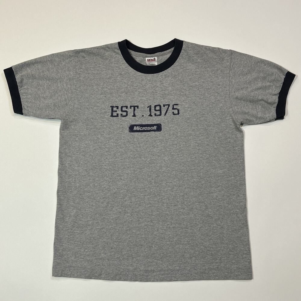 VTG Microsoft Shirt Mens Size Medium Gray Ringer Tech Tee Y2K Computer